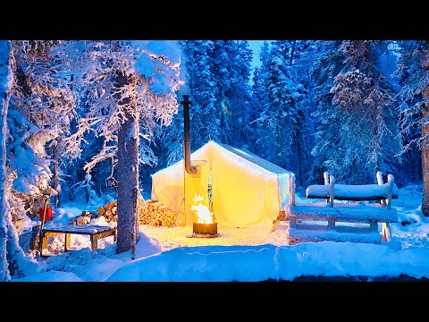 -31° WINTER CAMPING in a GLOWING HOT TENT