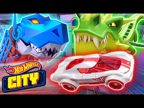 T-Rex Transporter Takes On Nevard's Evil Dragon! 🤖🦖 + More Hot Wheels City Adventures!