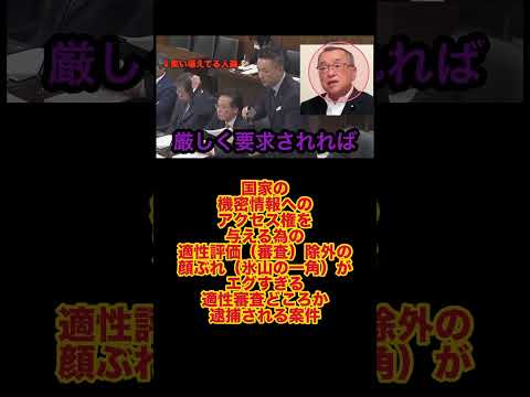 『山本太郎節炸裂！自民党の国家の機密情報へのアクセス権を与える為の適性評価（審査）除外の顔ぶれがエグすぎる』後日本編動画有り#shorts#山本太郎 #れいわ新選組