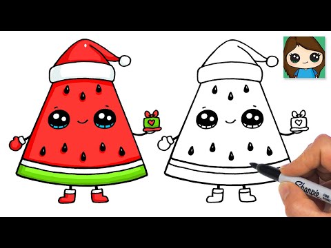 How to Draw a Christmas Watermelon 🍉 🎅🏻