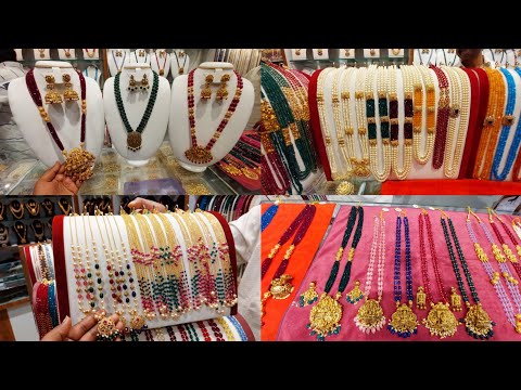 chickpet semi precious beats ornaments & Hyderabad pearls| one gram gold jewellery| Bangalore