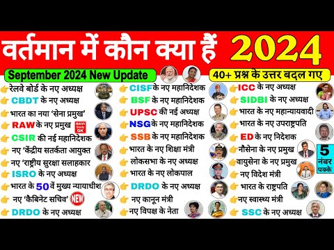 वर्तमान में कौन क्या है 2024 | vartman me kon kya hai 2024 | Current affairs 2024 Wartman mein kaun