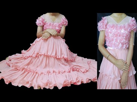 Princess gown cutting and stitching/ Frill dress cutting and stitching/4 layered gown/cindrella gown