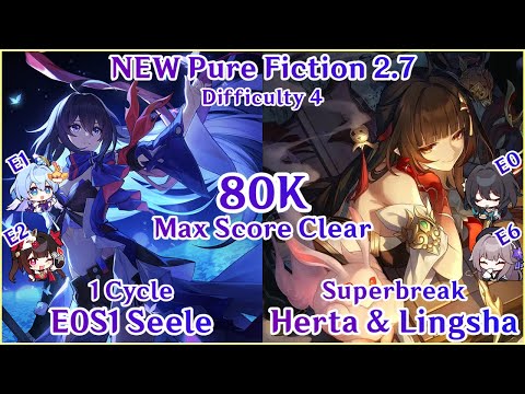 NEW 2.7 Pure Fiction 4 - E0S1 Seele x Lingsha Herta Duo 80K Max Score Clear | Honkai Star Rail