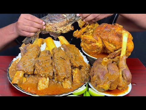 Eating Spicy Beef Chaap Curry,Whole Chicken Curry,Mutton Kosha With Rice || Asmr Mukbong Show