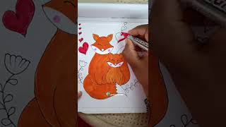 Easy and simple mother's day drawing for beginners || Easy mom and baby fox drawing for beginners