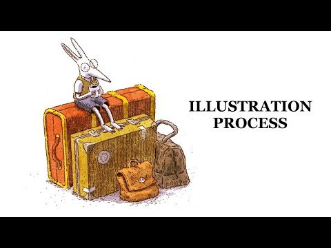 Dip pen and Watercolor Illustration Process "Luggage"