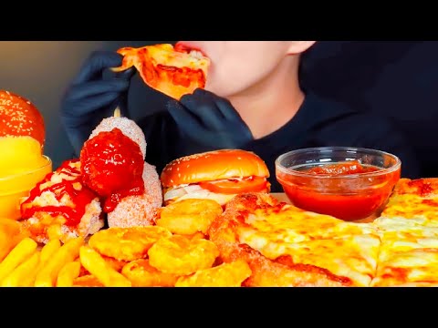 ASMR, Mukbang Cheese pizza Crispy Corn Dog French Fries Eating Vlog @DDMasmr