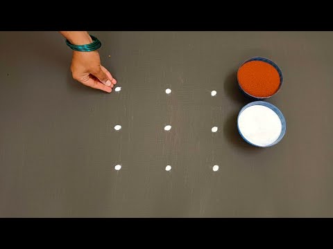 3*3easy methodrangoli|simpleflowerkolam|purattasi maadham rangoli|beginners rangoli|Colours Rangoli