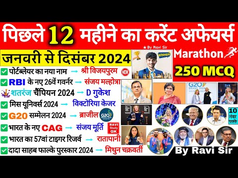 Last 12 Months Current Affairs 2024 | January 2024 To December 2024 | Important Current Affairs 2025