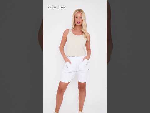 Plain Front Button Detail Zip Pockets Cotton Shorts #shorts #clothes #summervibes #fashion #uk