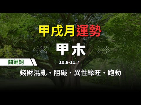 【甲戌月運勢】甲木人關鍵詞：錢財進出混亂、財氣提升、意外的阻礙、異性緣旺、外出跑動 | 甲木六日柱分析 | 甲辰年甲戌月運勢