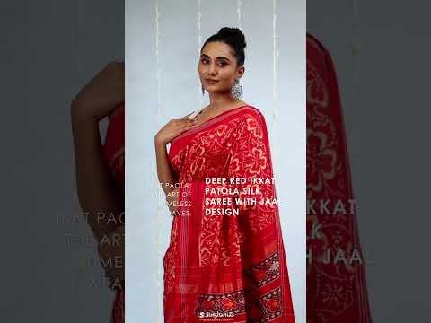 Deep Red Ikkat Patola Silk Saree With Jaal Design | SINGHANIAS  | Ph:9133233310