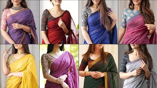 Simple Work Wear Summer Cotton Sarees 😍|Beautiful Office Wear Cotton Saree Designs With Blouses❤️|