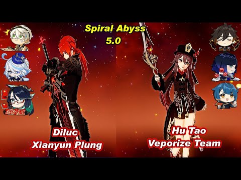 (5.0) C3 Diluc Xianyun Plung & C0 Hu Tao VeporizeTeam Spiral Abyss Floor 12 Full Star _F2P