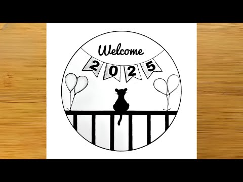 Welcome to happy new year ''2025''🥰 || How to draw happy new year scenery in circle || Easy drawing