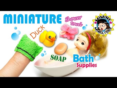 Miniature DIY - Bath Supplies #Exfoliating Towel #Duck #Soap / Mimine Miniature