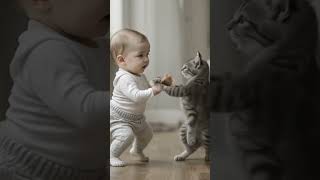 Baby love with cat and playing 😍🎴#AnimalLove #KidsAndAnimals #PetsAndKids #AnimalBonding #CuteAnimal