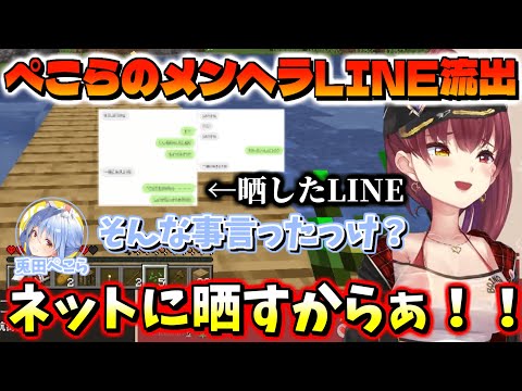 【ホロ鯖ハードコアマイクラ】ぺこらのメンヘラLINEをマリン船長が晒す！？【ホロライブ切り抜き/宝鐘マリン/兎田ぺこら/白銀ノエル/獅白ぼたん/桃鈴ねね/音乃瀬奏】