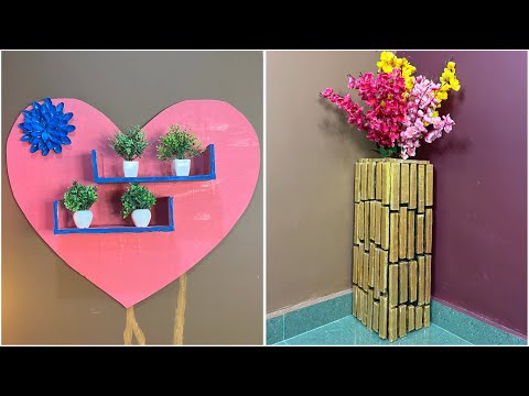 DIY Wall Heart Shelf and Golden Vase for Home Decor