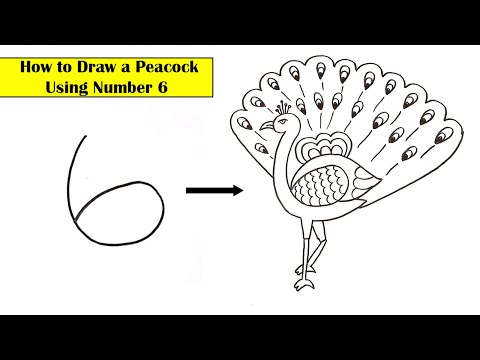 How to Draw a Peacock  using numbers 6 l l  Simple Drawing l l Step by Step easy drawing