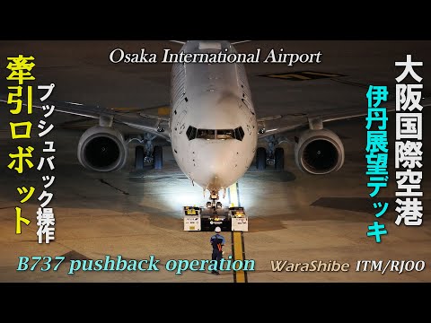 B737を持ち上げてリモートプッシュバック mototok SPECER | 4K 伊丹空港 Osaka ITAMI Airport