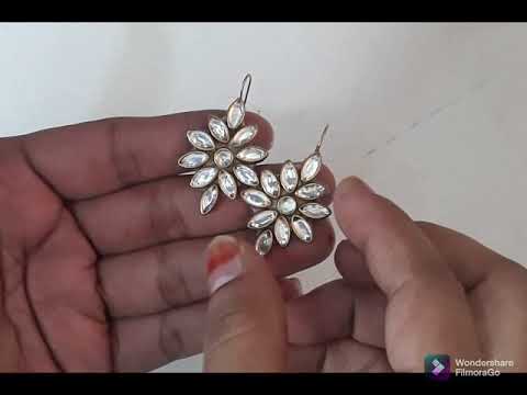 HOW TO MAKE PARTY WEAR KUNDAN EARRINGS AT HOME//DIY//HANDMADE JEWELLERY//HOORIYA STYLE..