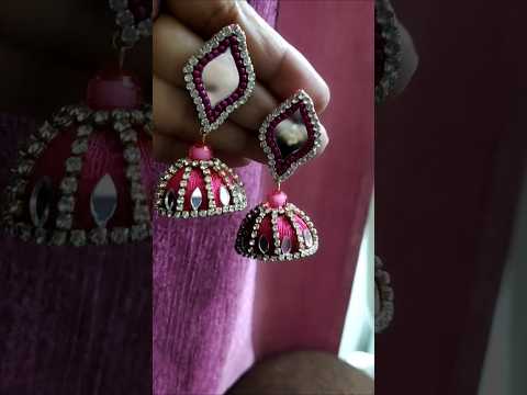 #mirror#silk thread #stone #jhumka earrings making at home 🥰