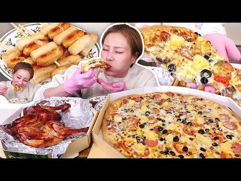 피자는 거거익선! 콤비네이션피자 XXXL와 훈제치킨, 소떡소떡 구워먹기!! 241215 /Mukbang, eating show