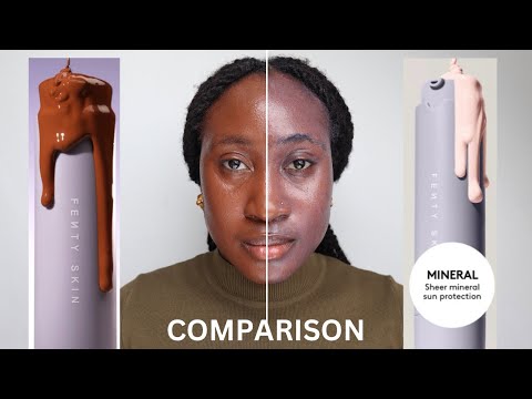 Fenty Skin Tinted Mineral Sunscreen vs Fenty Skin Mineral Sunscreen on Dark Skin