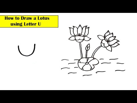 How to draw a Lotus using letter U l l Simple Drawing l l Step by Step easy drawing