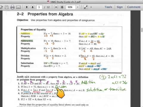 geometry 2-2 study guide: properties of algebra and intro to proofs