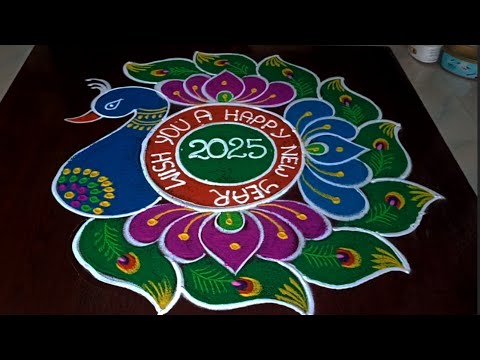 #rangoli #festival 🦚 beautiful 5 dots new year Rangolis #newyear #rangoli #festival #muggulu