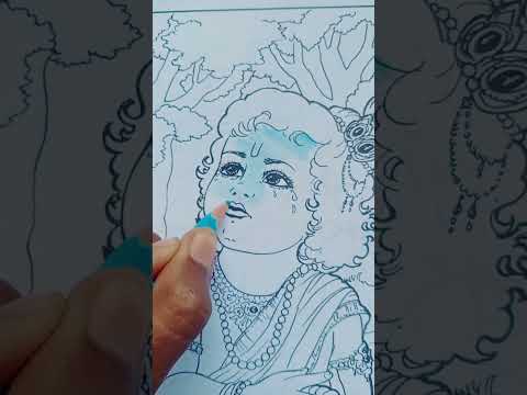 krishna ji aaye bachaye mujhe !! kanha drawing colouring with old pencil colour #youtubeshorts