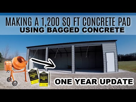 Pouring a Huge Concrete Slab Using Bagged Concrete | ONE YEAR UPDATE