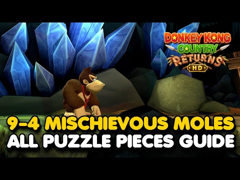 Donkey Kong Country Returns HD - Mischievous Moles 9-4 (All Puzzle Pieces Locations)