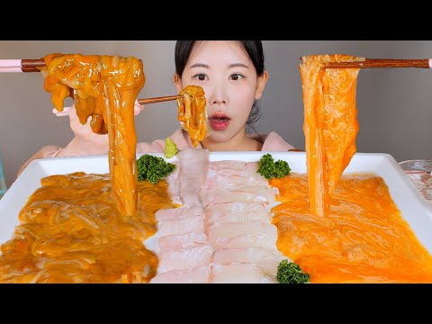 호로롭🧡💛 생물 해삼내장과 해삼알 대광어회 먹방 Raw Flatfish & Sea cucumber intestines [eating show] mukbang korean food