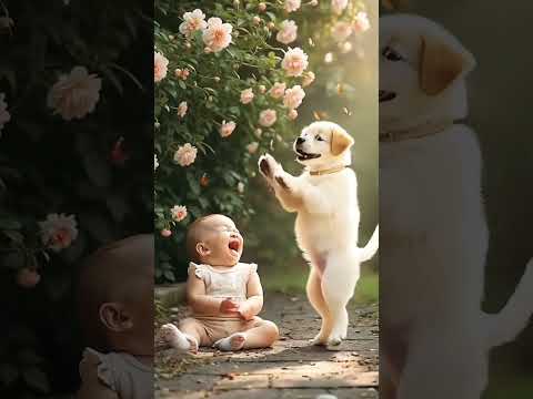 Baby kids with dog fun #doglover #babygirl #dogshorts #dogdance #shortfeed #babylovers