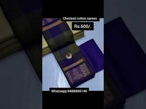 80'count New arrival of 🌷Checked cotton sarees without blouse 🌿only whatsapp:9488866146