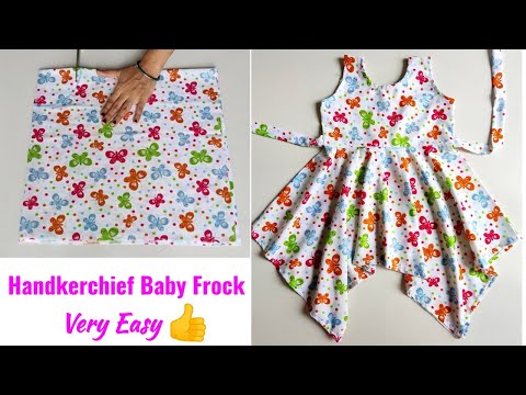 Handkerchief Baby Frock Cutting and Stitching very Easy | Handkerchief Baby Frock With Belt