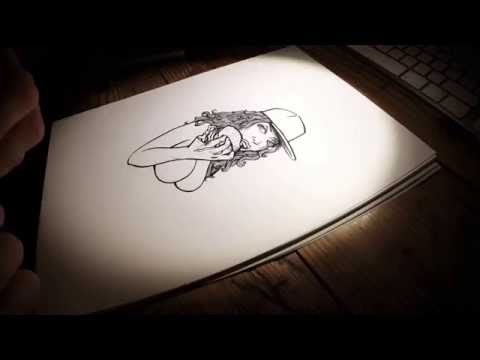 Micron pen 'burger girl' illustration time lapse [HD]