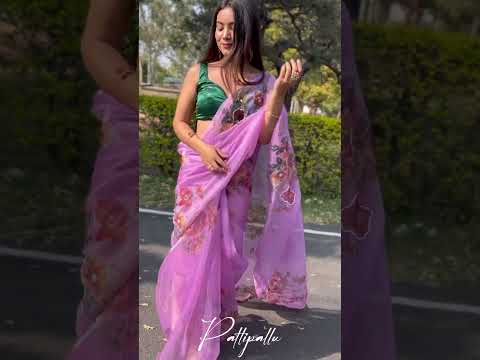 Patlipallu Women's Floral Digital Print With Khatli Work Organza Saree