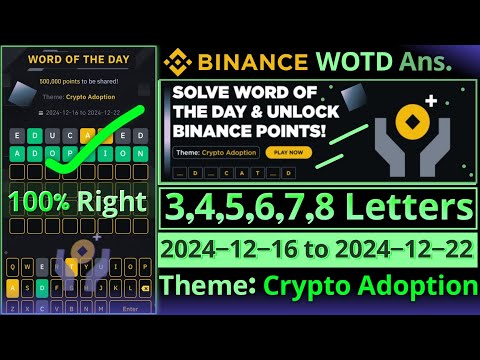 Crypto Adoption WOTD | Binance New WODL Answers Today | All Letters Word of the day