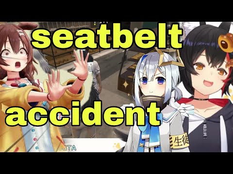 Ookami Mio Burst Out Laughing When Kanata Brought Up Korone Seatbelt Accident | GTA V [Hololive/Sub]