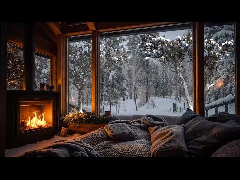 Peaceful Cabin Evenings ❄️ Winter Jazz and Fireplace Sounds for Relaxing Moments 🎧