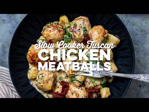 Slow Cooker Tuscan Chicken Meatballs with Gnocchi | Supergolden Bakes