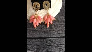 Pink Coral Cluster Earrings in Gold with Sterling Silver studs