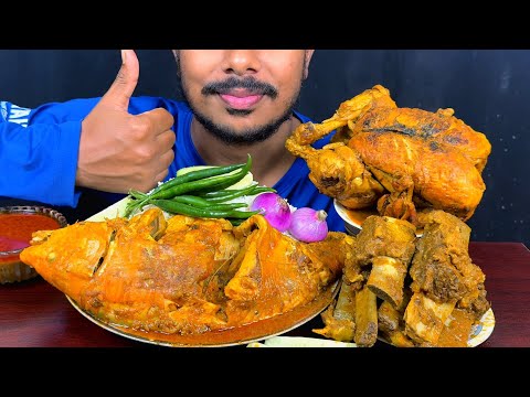 Eating Spicy Big Whole Fish Curry,Whole Chicken Curry,Beef Chaap Curry With Rice | Asmr Mukbong Show