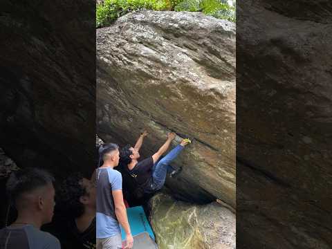 Working on an overhang boulder