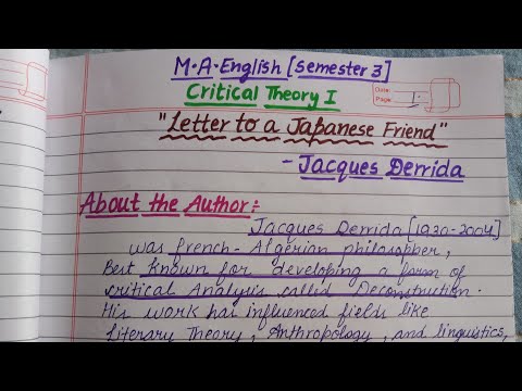 Letter to a Japanese Friend | Jacques Derrida | Critical Theory 1| M.A. English Semester 3 #puchd